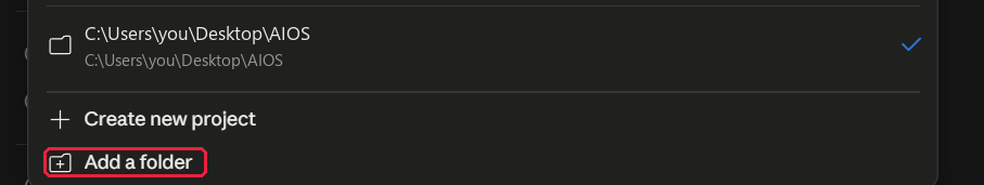 The folder menu open with Add a folder marked