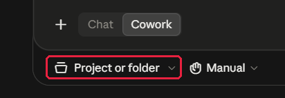 The folder name bar under the message box, reading Project or folder