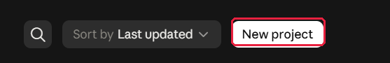 The New project button at the top right of the Projects screen