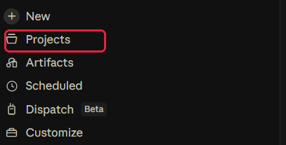 The left panel in Claude with Projects marked