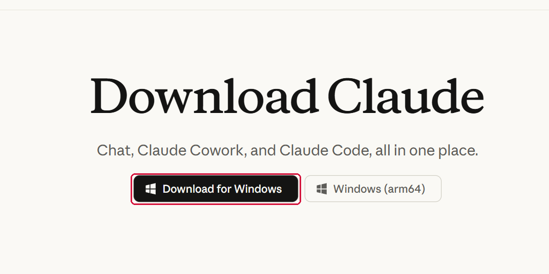 The Claude download page with the Download for Windows button marked